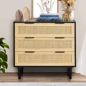 VEVOR 3 Drawer Rattan Dresser, Boho Dresser, Rattan Chest of Drawers ...